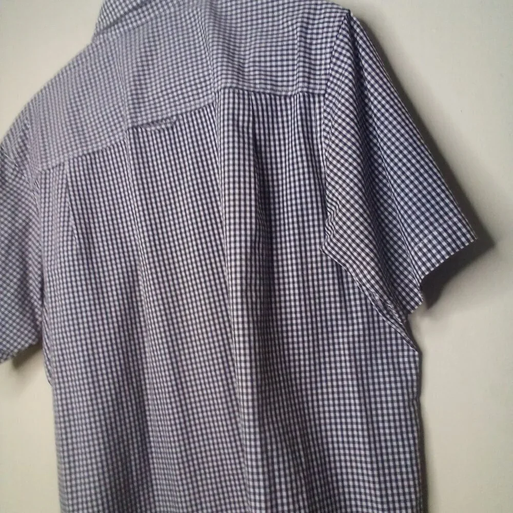Club Room Shirt Men XL Button Down Short Sleeve Plaid Gingham Black White